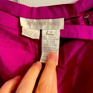 I bought suit separates and used sizing for a skirt. A bit too snug. 100% Silk.